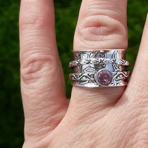 New Pink Topaz 925 Silver Spinner Meditation Ring. - Picture 5 of 8